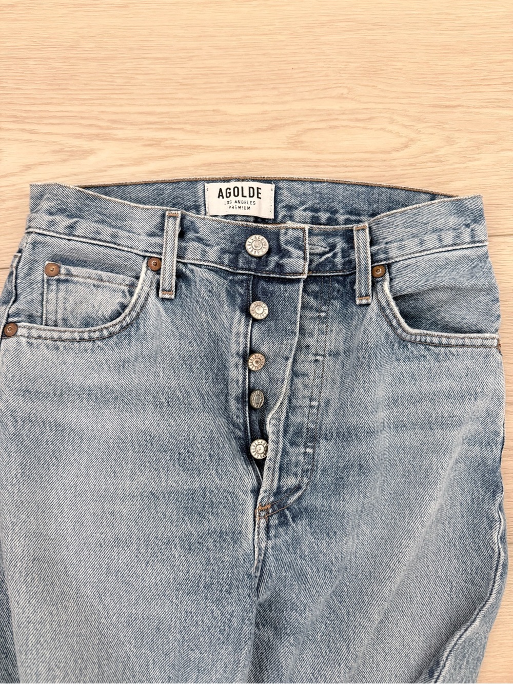 Agolde Light Blue High-Rise Button-Fly Jeans - Picture 3 of 4